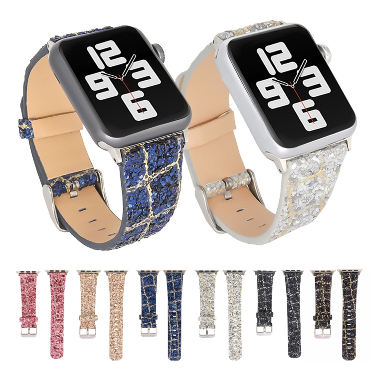 Bracelet paillettes en cuir Apple Watch - or