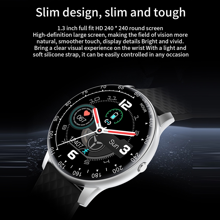 OVSEN H30 Reloj inteligente con pantalla redonda a color de 1.3 pulgadas,  IP67 a prueba de agua, Soporte para monitoreo del sueño / Anti-perdida  bidireccional, etc., Correa de silicona (Negro)