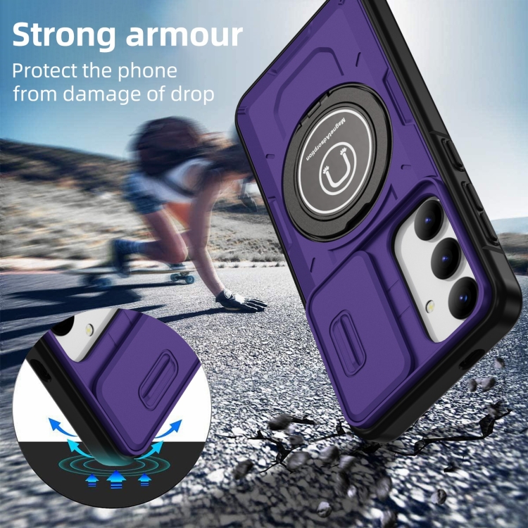 For Samsung Galaxy S23+ 5G Sliding Camshield TPU Hybrid PC Magnetic Holder Phone Case(Purple) For Samsung Galaxy S23+ 5G Sliding Camshield TPU Hybrid PC Magnetic Holder Phone Case(Purple)