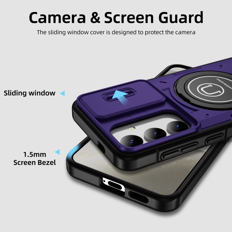 For Samsung Galaxy S23+ 5G Sliding Camshield TPU Hybrid PC Magnetic Holder Phone Case(Purple) For Samsung Galaxy S23+ 5G Sliding Camshield TPU Hybrid PC Magnetic Holder Phone Case(Purple)