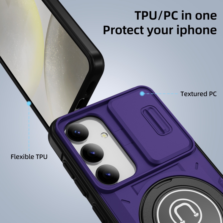 For Samsung Galaxy S23+ 5G Sliding Camshield TPU Hybrid PC Magnetic Holder Phone Case(Purple) For Samsung Galaxy S23+ 5G Sliding Camshield TPU Hybrid PC Magnetic Holder Phone Case(Purple)