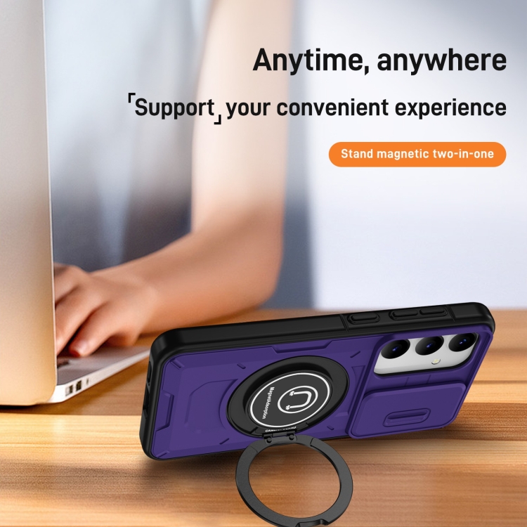 For Samsung Galaxy S23+ 5G Sliding Camshield TPU Hybrid PC Magnetic Holder Phone Case(Purple) For Samsung Galaxy S23+ 5G Sliding Camshield TPU Hybrid PC Magnetic Holder Phone Case(Purple)
