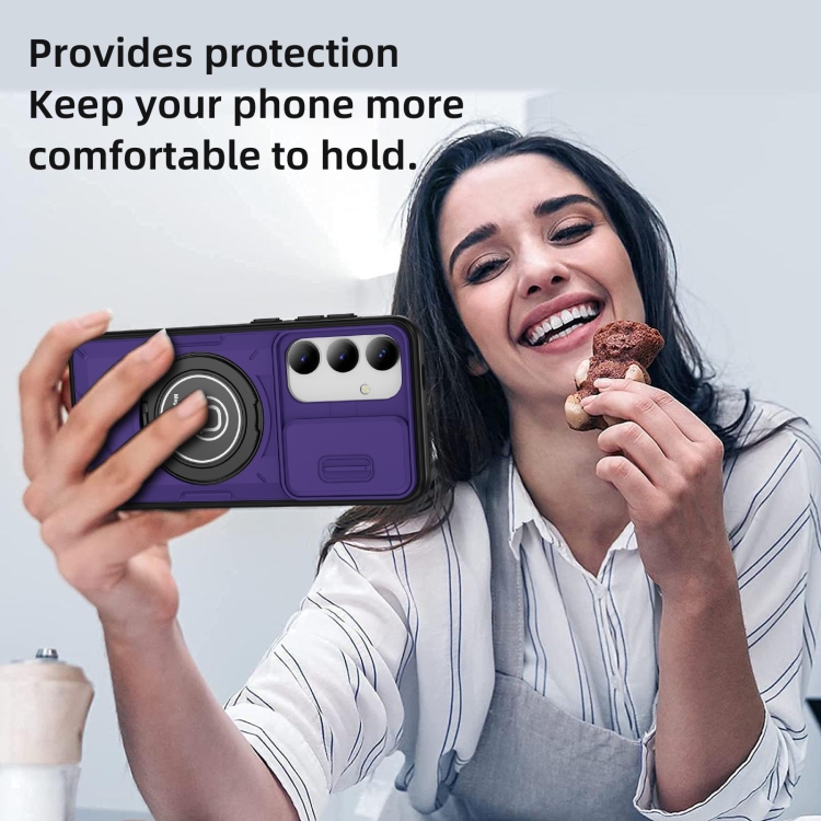 For Samsung Galaxy S23+ 5G Sliding Camshield TPU Hybrid PC Magnetic Holder Phone Case(Purple) For Samsung Galaxy S23+ 5G Sliding Camshield TPU Hybrid PC Magnetic Holder Phone Case(Purple)