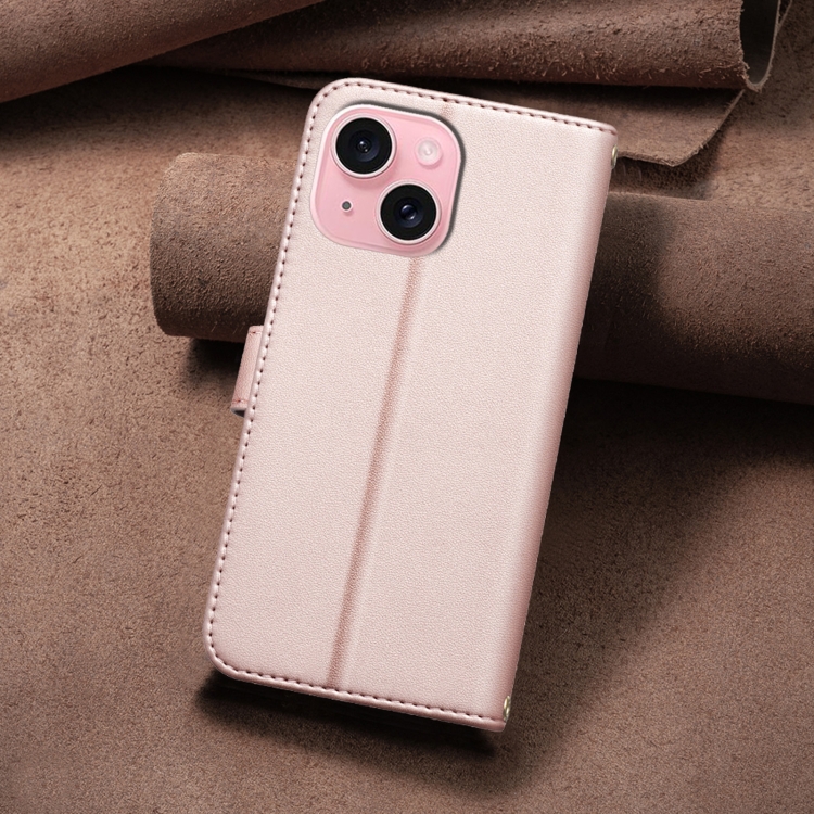 For iPhone 15 Plus / 14 Plus Square Texture Leather Phone Case(Rose Gold) For iPhone 15 Plus / 14 Plus Square Texture Leather Phone Case(Rose Gold)