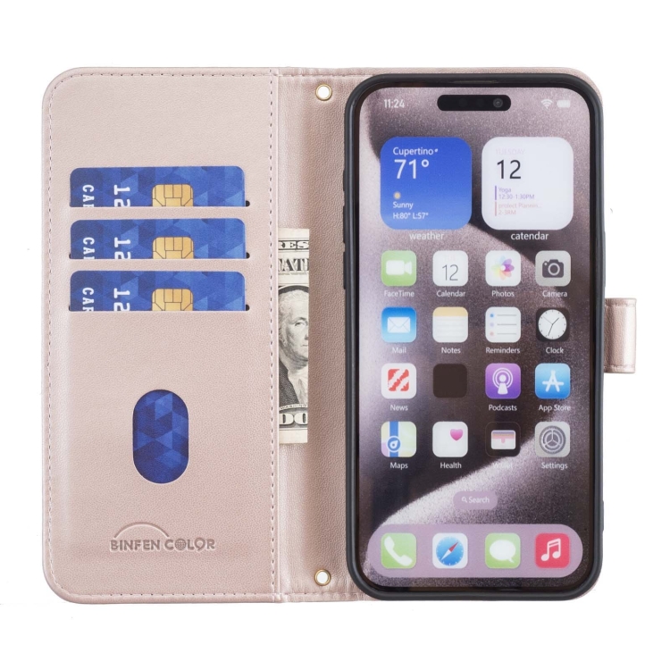 For iPhone 15 Plus / 14 Plus Square Texture Leather Phone Case(Rose Gold) For iPhone 15 Plus / 14 Plus Square Texture Leather Phone Case(Rose Gold)