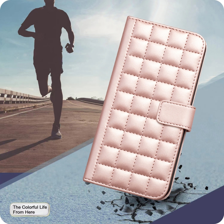 For iPhone 15 Plus / 14 Plus Square Texture Leather Phone Case(Rose Gold) For iPhone 15 Plus / 14 Plus Square Texture Leather Phone Case(Rose Gold)