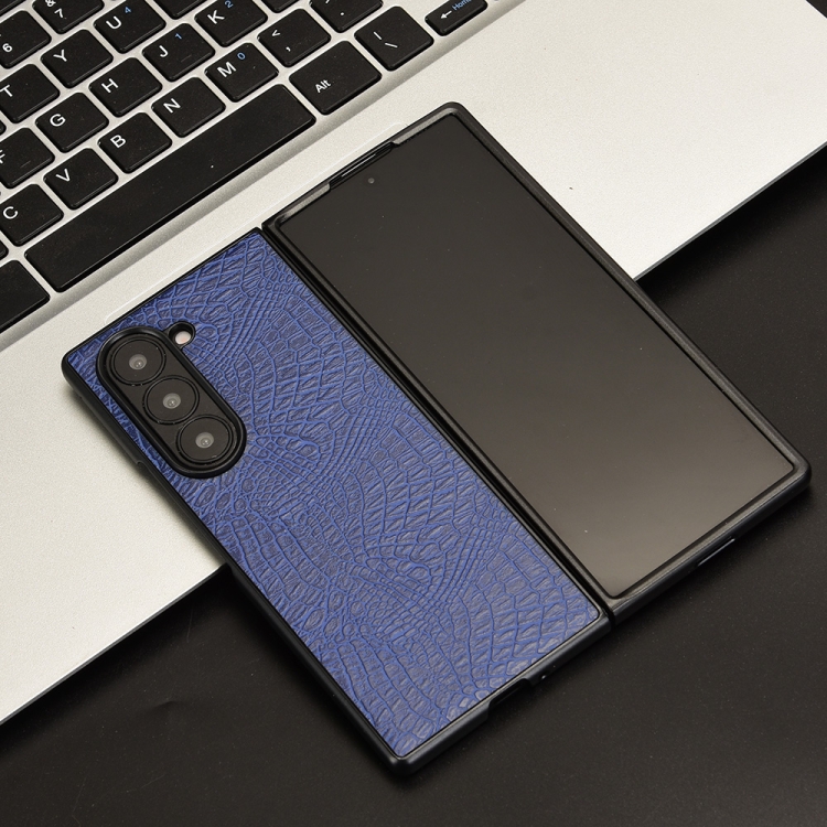 For Samsung Galaxy Z Fold6 Crocodile Texture Back Cover Phone Case(Blue) For Samsung Galaxy Z Fold6 Crocodile Texture Back Cover Phone Case(Blue)