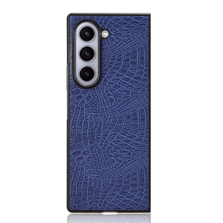 For Samsung Galaxy Z Fold6 Crocodile Texture Back Cover Phone Case(Blue) For Samsung Galaxy Z Fold6 Crocodile Texture Back Cover Phone Case(Blue)