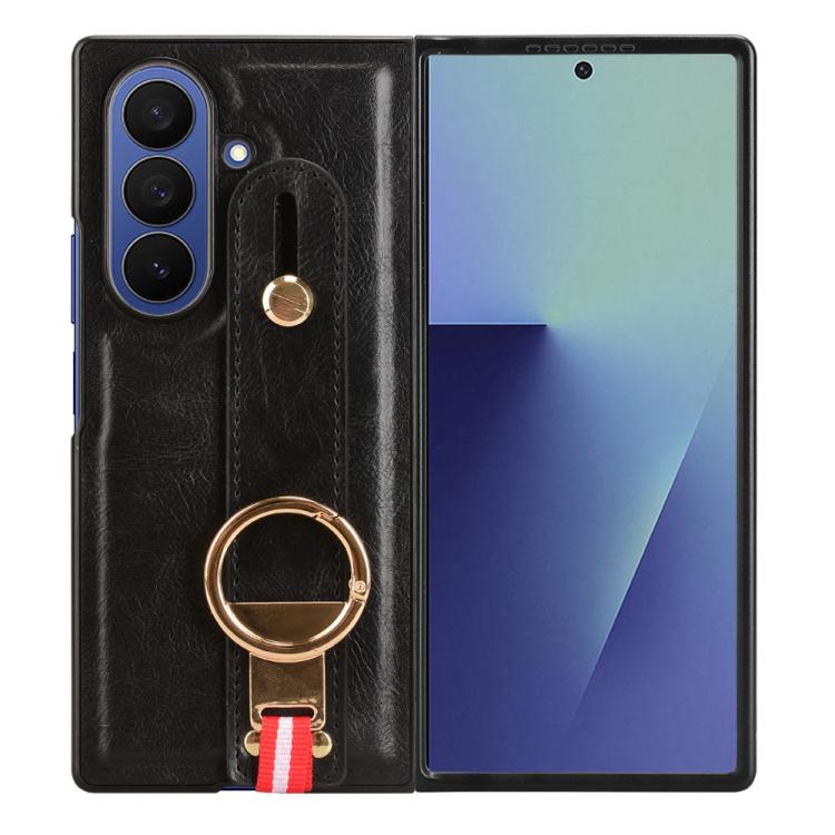 For Samsung Galaxy Z Fold7 5G Wristband Leather Back Phone Case(Black)