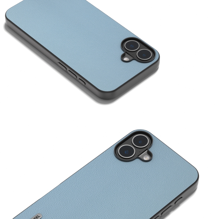 For iPhone 16 Plus ABEEL Black Frame Genuine Leather Elegant Phone Case(Sky Blue) For iPhone 16 Plus ABEEL Black Frame Genuine Leather Elegant Phone Case(Sky Blue)
