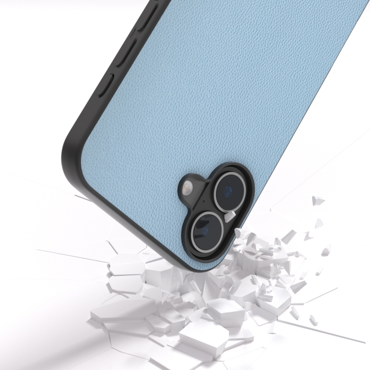 For iPhone 16 Plus ABEEL Black Frame Genuine Leather Elegant Phone Case(Sky Blue) For iPhone 16 Plus ABEEL Black Frame Genuine Leather Elegant Phone Case(Sky Blue)