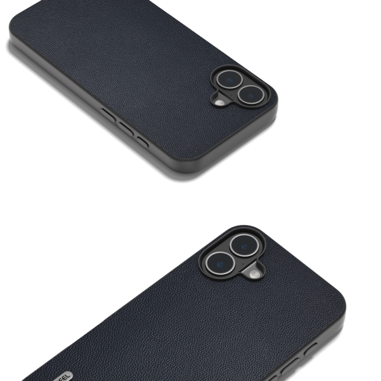 For iPhone 16 ABEEL Black Frame Genuine Leather Elegant Phone Case(Blue) For iPhone 16 ABEEL Black Frame Genuine Leather Elegant Phone Case(Blue)