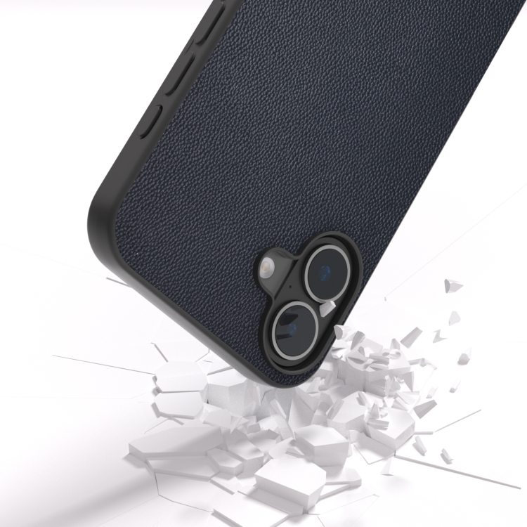 For iPhone 16 ABEEL Black Frame Genuine Leather Elegant Phone Case(Blue) For iPhone 16 ABEEL Black Frame Genuine Leather Elegant Phone Case(Blue)