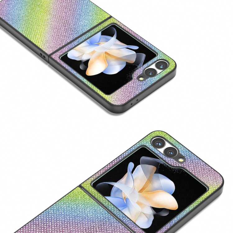 For Samsung Galaxy Z Flip6 Diamond Series Black Frame Full Coverage Phone Case(Rainbow)