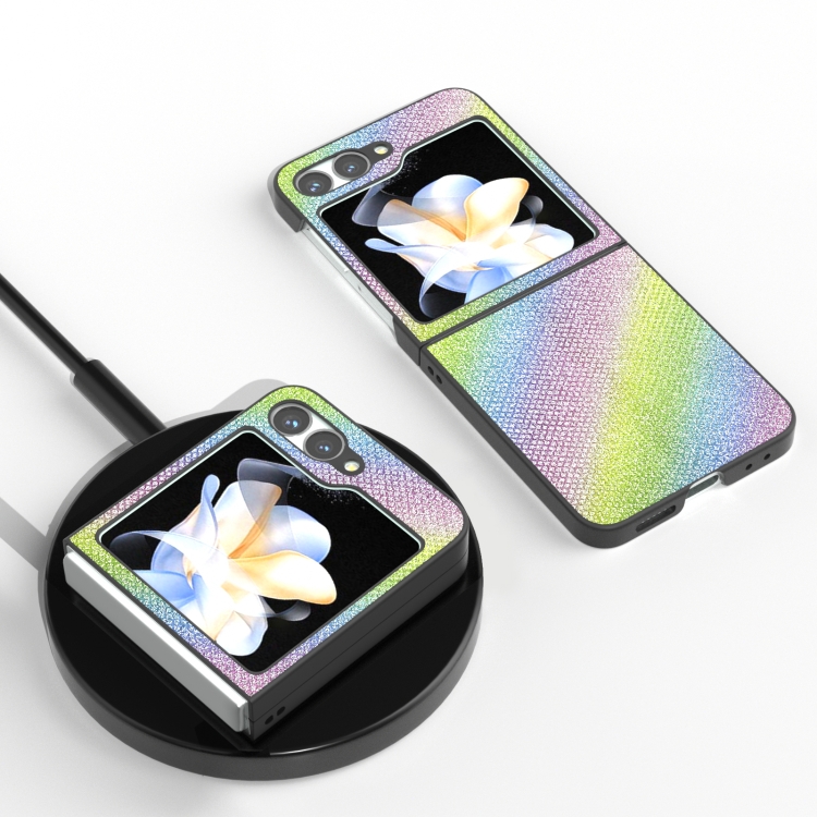 For Samsung Galaxy Z Flip6 Diamond Series Black Frame Full Coverage Phone Case(Rainbow)
