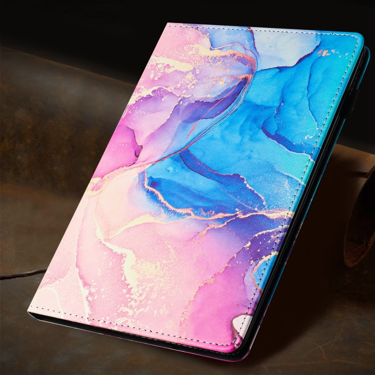 For iPad 10th Gen 10.9 2022 Marble Litchi Leather Smart Tablet Case(Pink Blue)