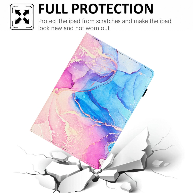 For iPad 10th Gen 10.9 2022 Marble Litchi Leather Smart Tablet Case(Pink Blue)