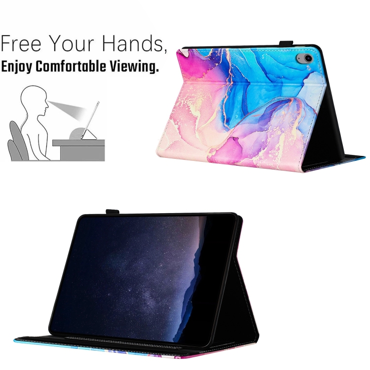 For iPad 10th Gen 10.9 2022 Marble Litchi Leather Smart Tablet Case(Pink Blue)