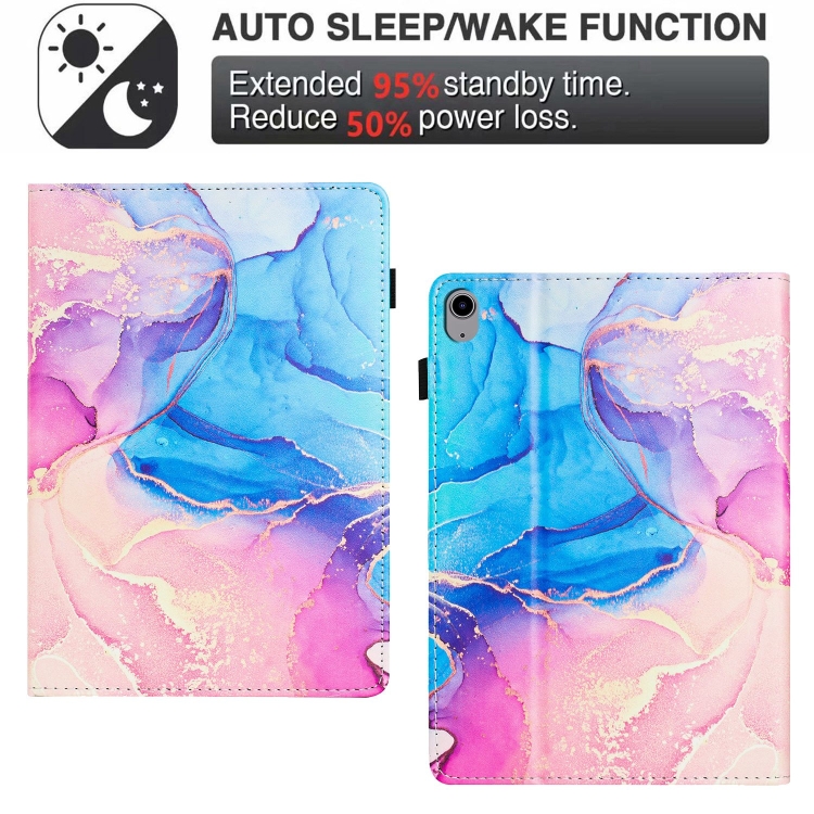 For iPad 10th Gen 10.9 2022 Marble Litchi Leather Smart Tablet Case(Pink Blue)