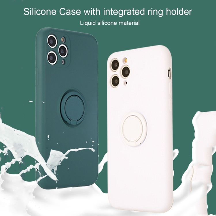 For iPhone XS Max Solid Color Liquid Silicone Shockproof Full Coverage Protective Case with Ring Holder(Orange)