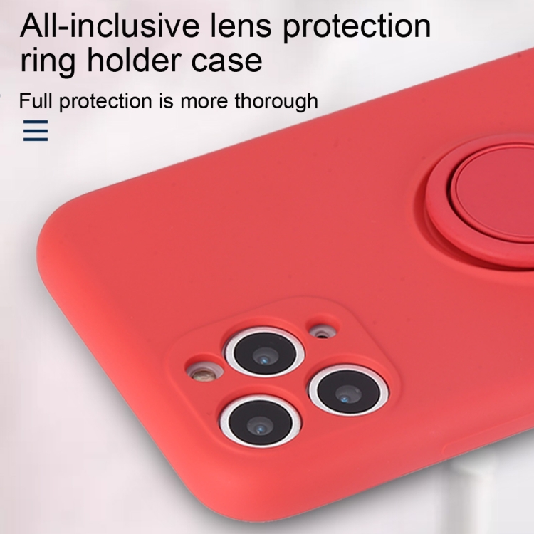 For iPhone XS Max Solid Color Liquid Silicone Shockproof Full Coverage Protective Case with Ring Holder(Orange)