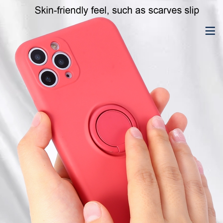 For iPhone XS Max Solid Color Liquid Silicone Shockproof Full Coverage Protective Case with Ring Holder(Orange)