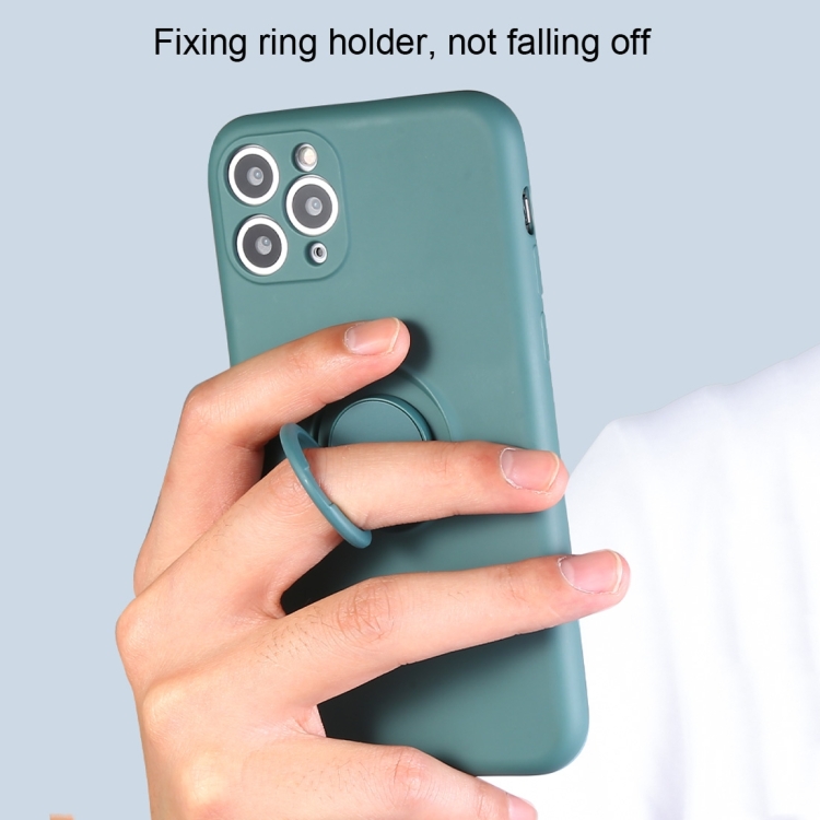 For iPhone XS Max Solid Color Liquid Silicone Shockproof Full Coverage Protective Case with Ring Holder(Orange)