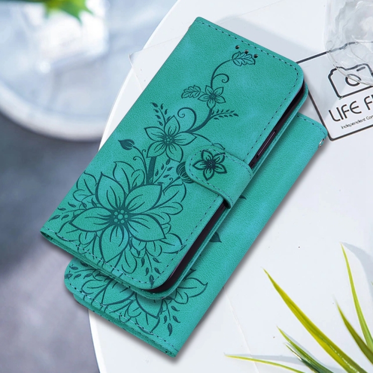 For Samsung Galaxy S25 5G Lily Embossed Leather Phone Case(Green)