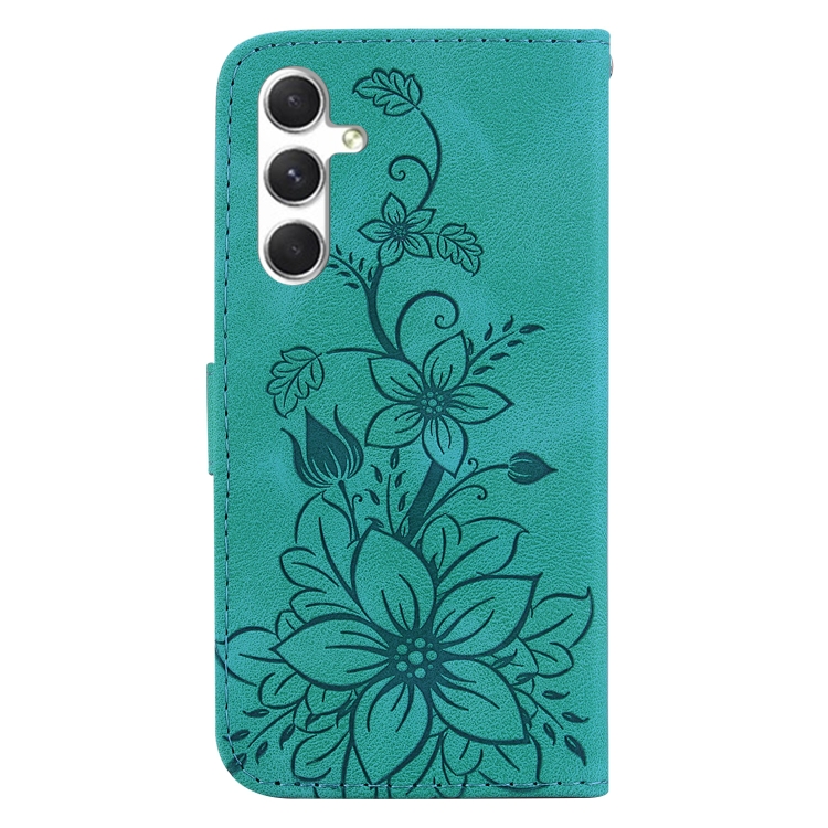 For Samsung Galaxy S25 5G Lily Embossed Leather Phone Case(Green)