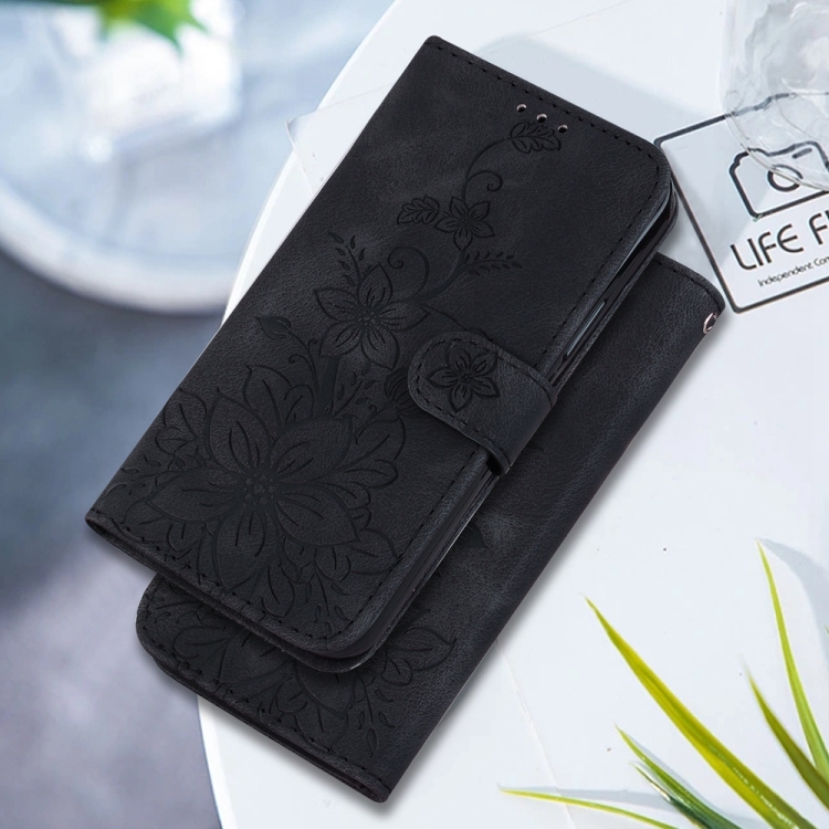 For Samsung Galaxy S25 Ultra 5G Lily Embossed Leather Phone Case(Black) For Samsung Galaxy S25 Ultra 5G Lily Embossed Leather Phone Case(Black)