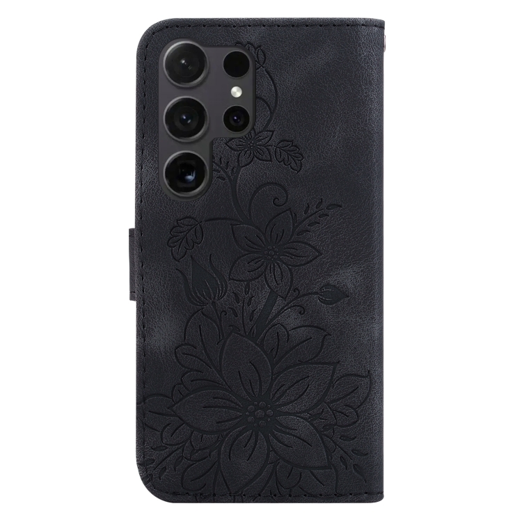 For Samsung Galaxy S25 Ultra 5G Lily Embossed Leather Phone Case(Black) For Samsung Galaxy S25 Ultra 5G Lily Embossed Leather Phone Case(Black)