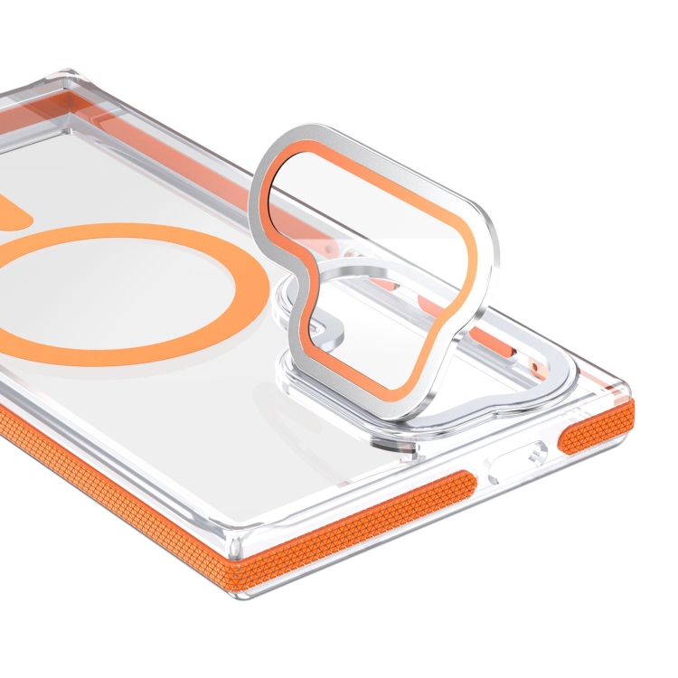 For Samsung Galaxy S24 Ultra 5G Dual-Color Clear Acrylic Hybrid TPU MagSafe Lens Film Phone Case with Holder(Orange) For Samsung Galaxy S24 Ultra 5G Dual-Color Clear Acrylic Hybrid TPU MagSafe Lens Film Phone Case with Holder(Orange)