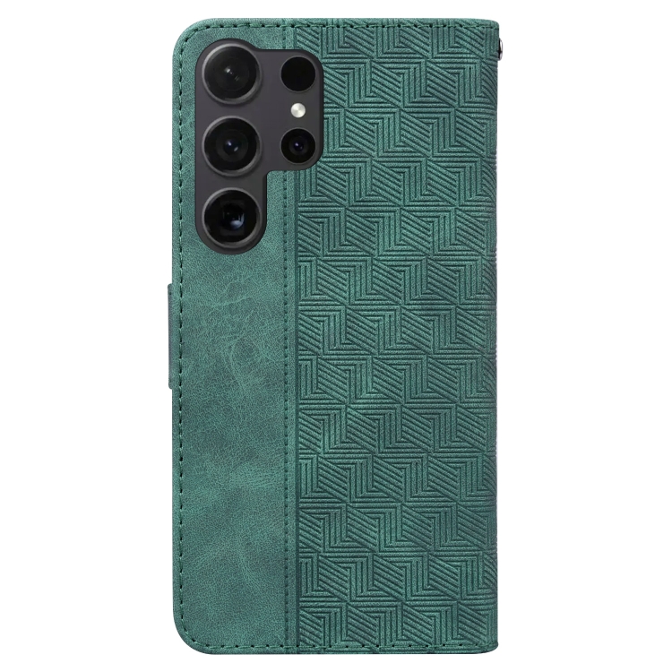 For Samsung Galaxy S25 Ultra 5G Geometric Embossed Leather Phone Case(Green) For Samsung Galaxy S25 Ultra 5G Geometric Embossed Leather Phone Case(Green)