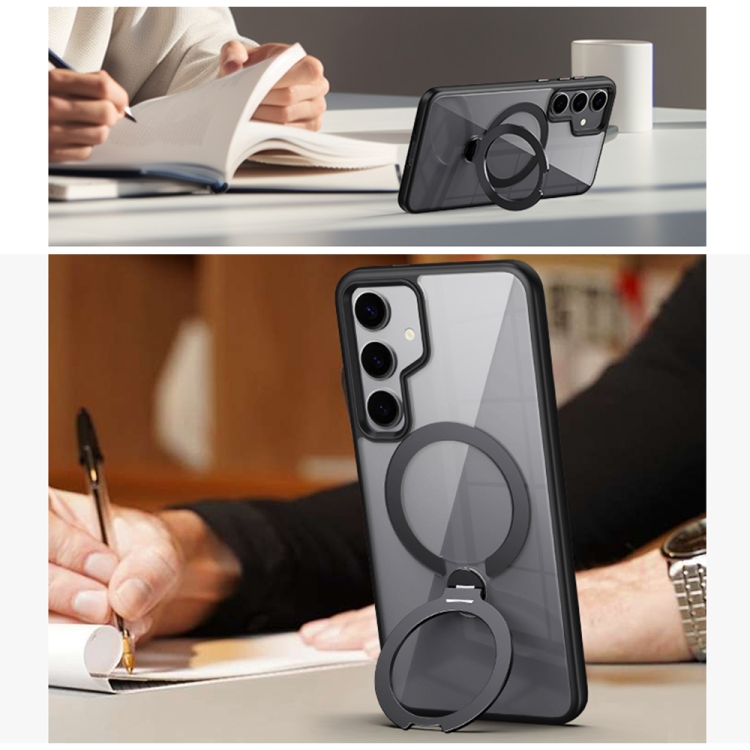 For Samsung Galaxy S23 5G Transparent MagSafe Magnetic Rotating Ring Holder Phone Case(Grey) For Samsung Galaxy S23 5G Transparent MagSafe Magnetic Rotating Ring Holder Phone Case(Grey)