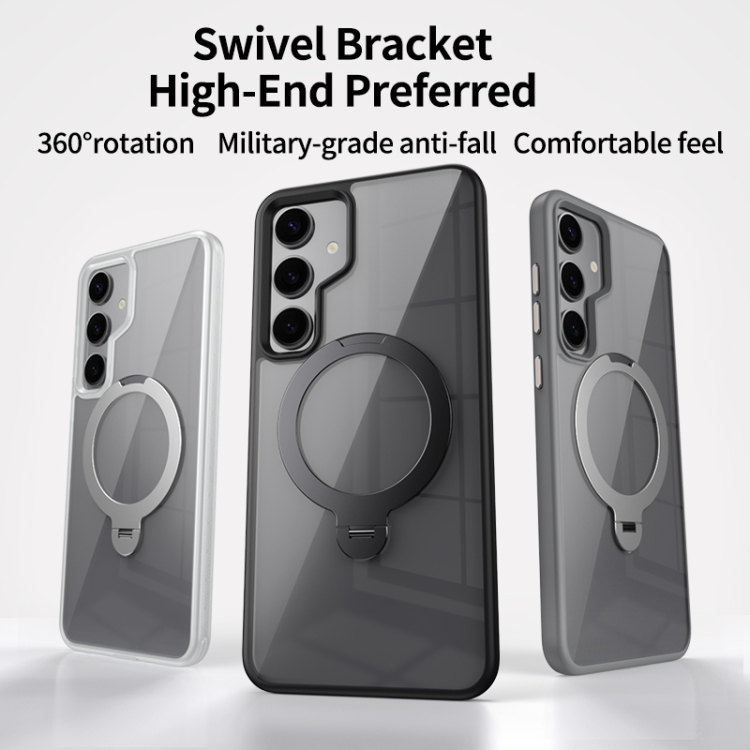 For Samsung Galaxy S23+ 5G Transparent MagSafe Magnetic Rotating Ring Holder Phone Case(Blue)
