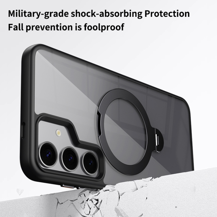 For Samsung Galaxy S23+ 5G Transparent MagSafe Magnetic Rotating Ring Holder Phone Case(Blue)