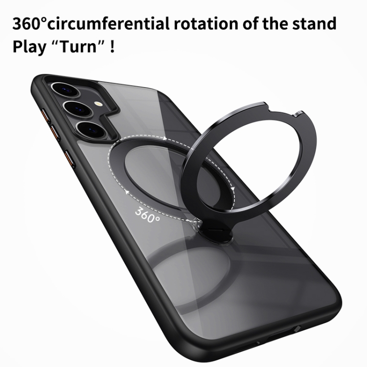 For Samsung Galaxy S23+ 5G Transparent MagSafe Magnetic Rotating Ring Holder Phone Case(Blue)