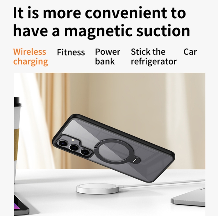 For Samsung Galaxy S23+ 5G Transparent MagSafe Magnetic Rotating Ring Holder Phone Case(Blue)