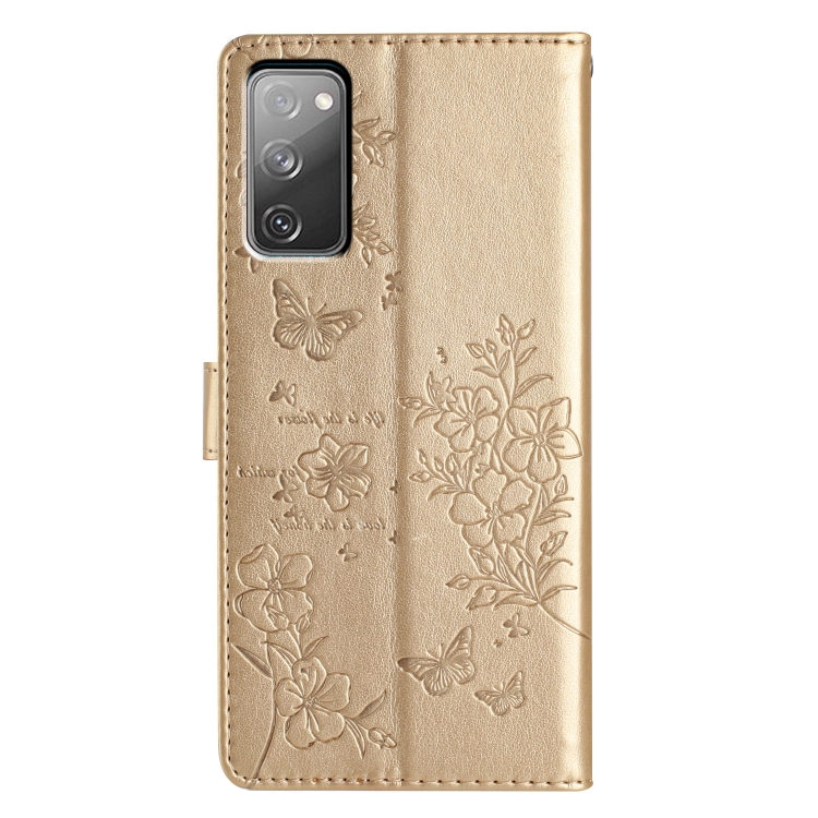 For Samsung Galaxy S20 FE Butterflies and Flowers Leather Phone Case(Gold) For Samsung Galaxy S20 FE Butterflies and Flowers Leather Phone Case(Gold)