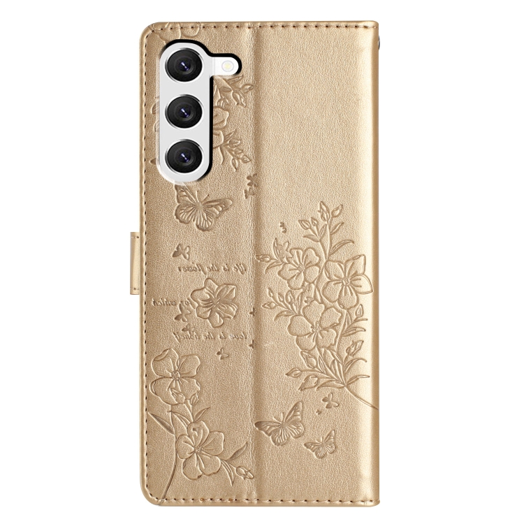 For Samsung Galaxy S23+ 5G Butterflies and Flowers Leather Phone Case(Gold) For Samsung Galaxy S23+ 5G Butterflies and Flowers Leather Phone Case(Gold)