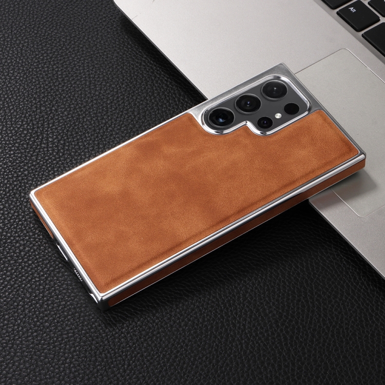 For Samsung Galaxy S22 Ultra 5G Electroplated Side PU Hybrid TPU MagSafe Phone Case(Brown) For Samsung Galaxy S22 Ultra 5G Electroplated Side PU Hybrid TPU MagSafe Phone Case(Brown)