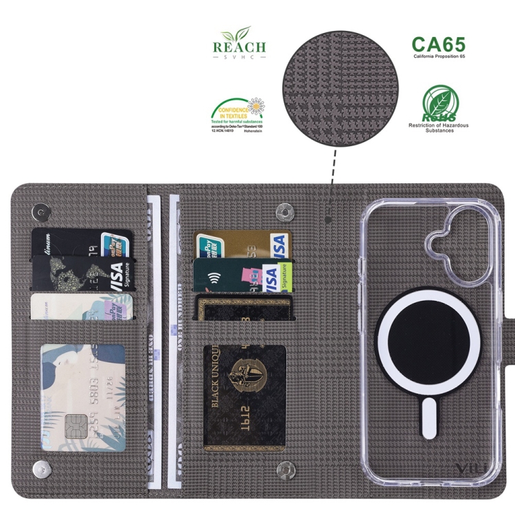 For iPhone 16 Plus ViLi GHA-C Series RFID MagSafe Magnetic Flip Leather Phone Case(Grey) For iPhone 16 Plus ViLi GHA-C Series RFID MagSafe Magnetic Flip Leather Phone Case(Grey)