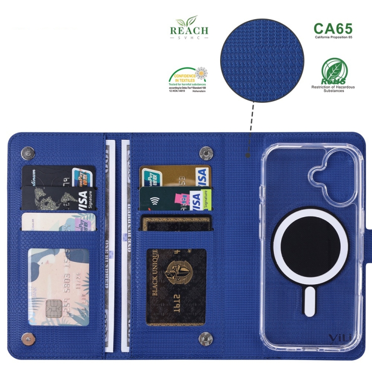 For iPhone 15 ViLi GHA-C Series RFID MagSafe Magnetic Flip Leather Phone Case(Blue)