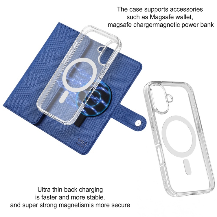 For iPhone 15 ViLi GHA-C Series RFID MagSafe Magnetic Flip Leather Phone Case(Blue)