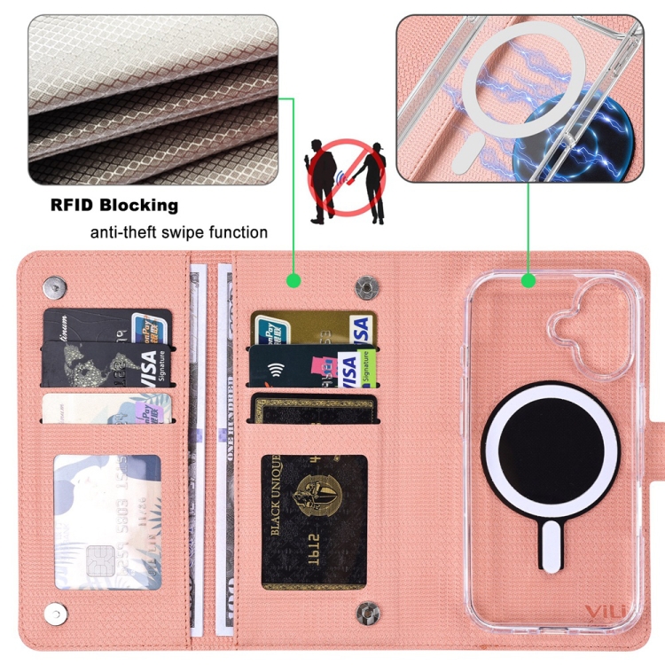 For iPhone 14 Pro ViLi GHA-C Series RFID MagSafe Magnetic Flip Leather Phone Case(Pink) For iPhone 14 Pro ViLi GHA-C Series RFID MagSafe Magnetic Flip Leather Phone Case(Pink)