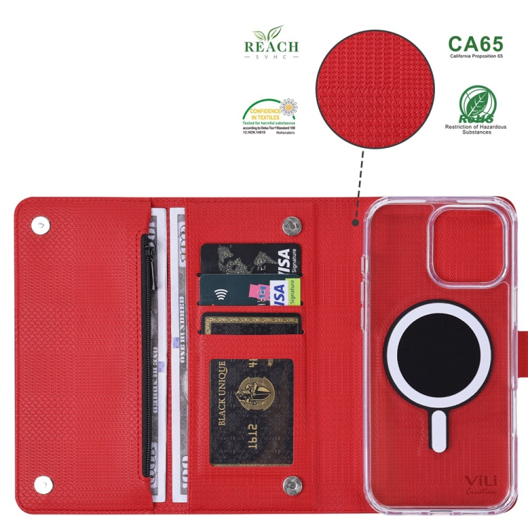 For iPhone 16 Pro ViLi GHB-C Series RFID MagSafe Magnetic Flip Leather Phone Case(Red) For iPhone 16 Pro ViLi GHB-C Series RFID MagSafe Magnetic Flip Leather Phone Case(Red)