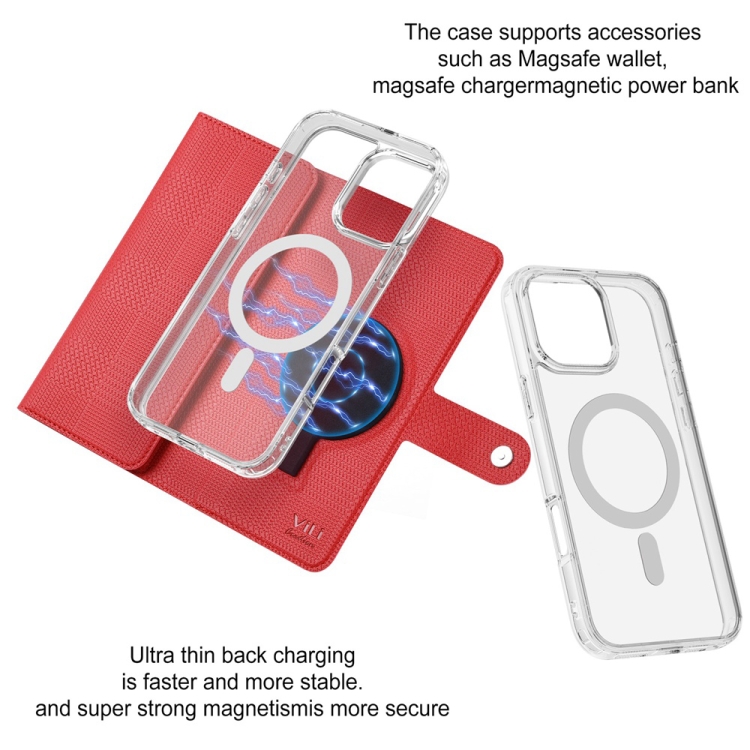 For iPhone 16 Pro ViLi GHB-C Series RFID MagSafe Magnetic Flip Leather Phone Case(Red) For iPhone 16 Pro ViLi GHB-C Series RFID MagSafe Magnetic Flip Leather Phone Case(Red)