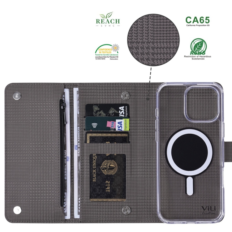 For iPhone 14 ViLi GHB-C Series RFID MagSafe Magnetic Flip Leather Phone Case(Grey) - 1