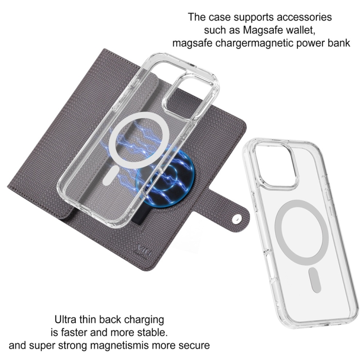 For iPhone 14 ViLi GHB-C Series RFID MagSafe Magnetic Flip Leather Phone Case(Grey) - 4