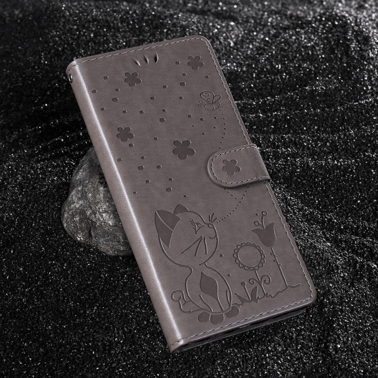 For Samsung Galaxy S25+ / S24+ 5G Cat and Bee Embossed Flip Leather Phone Case(Grey) For Samsung Galaxy S25+ / S24+ 5G Cat and Bee Embossed Flip Leather Phone Case(Grey)